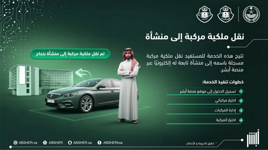 بالإنفوجرافيك .. تفاصيل نقل ملكية مركبة إلى منشأة عبر منصة أبشر