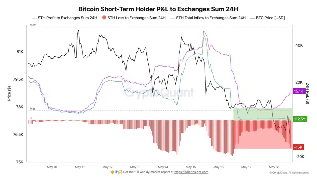 Bitcoin Détenteurs à court terme P&L Somme sur 24 heures