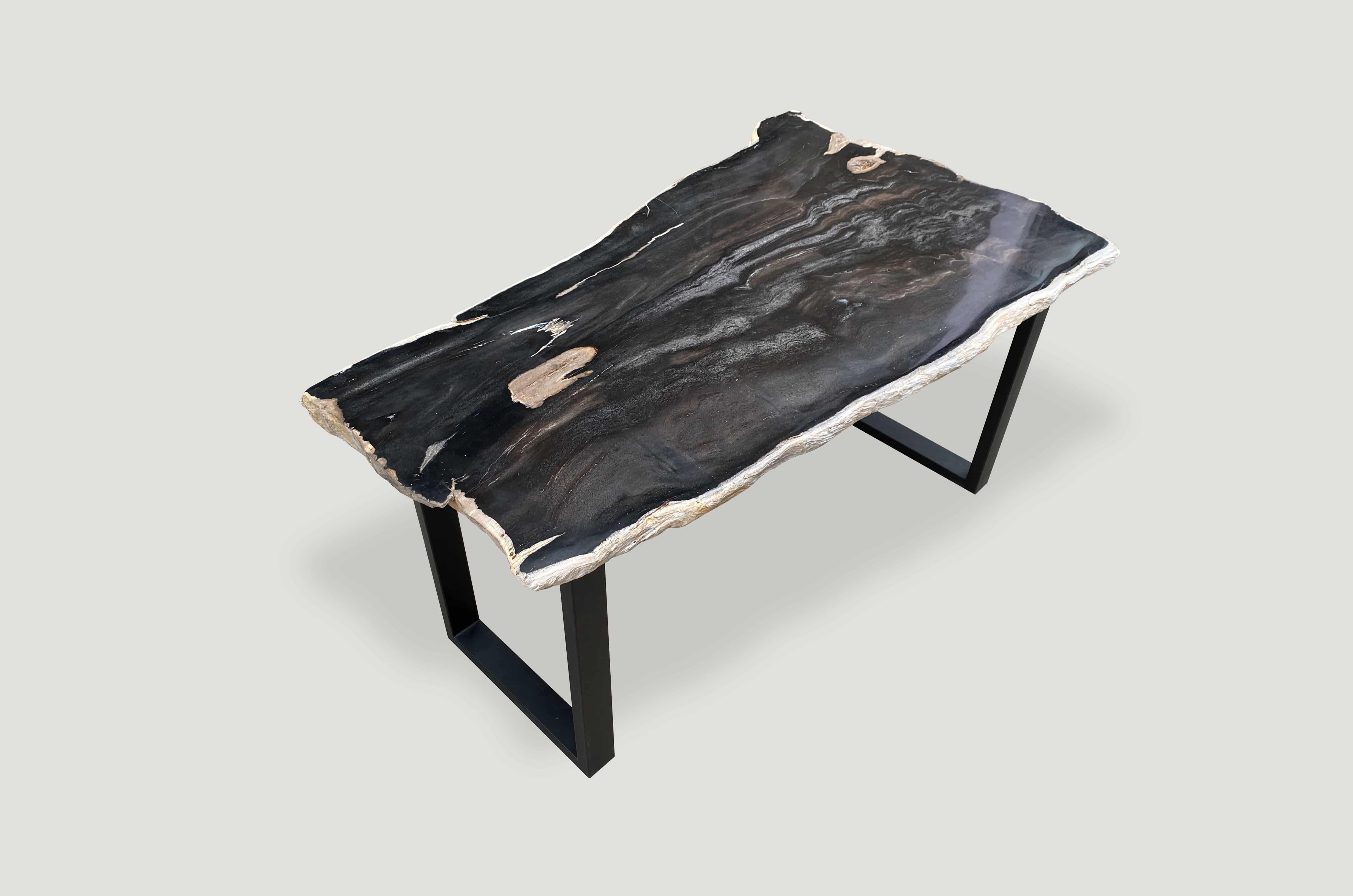 Wood and metal coffee table: Slab Top Petrified Wood Coffee Table 346K - Andrianna Shamaris