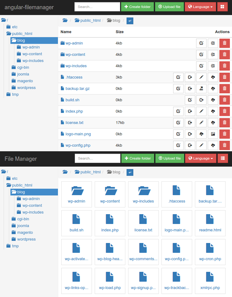 Multi-language File Manager with AngularJS and Bootstrap | Angular Script