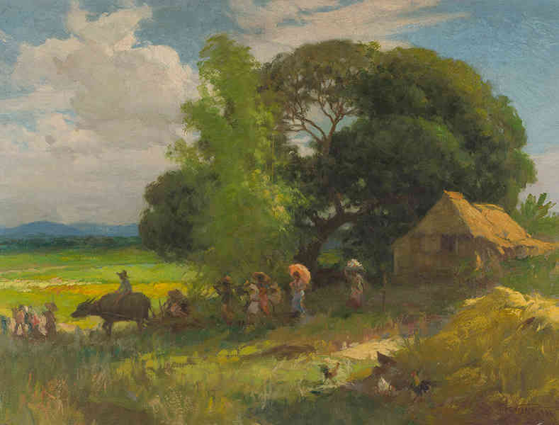 A sack occurs when the quarterback is tackled behind the line of scrimmage before he can throw a forward pass. Fernando Amorsolo (1892 - 1972) - Untitled (Sunday Morning Going to Town)