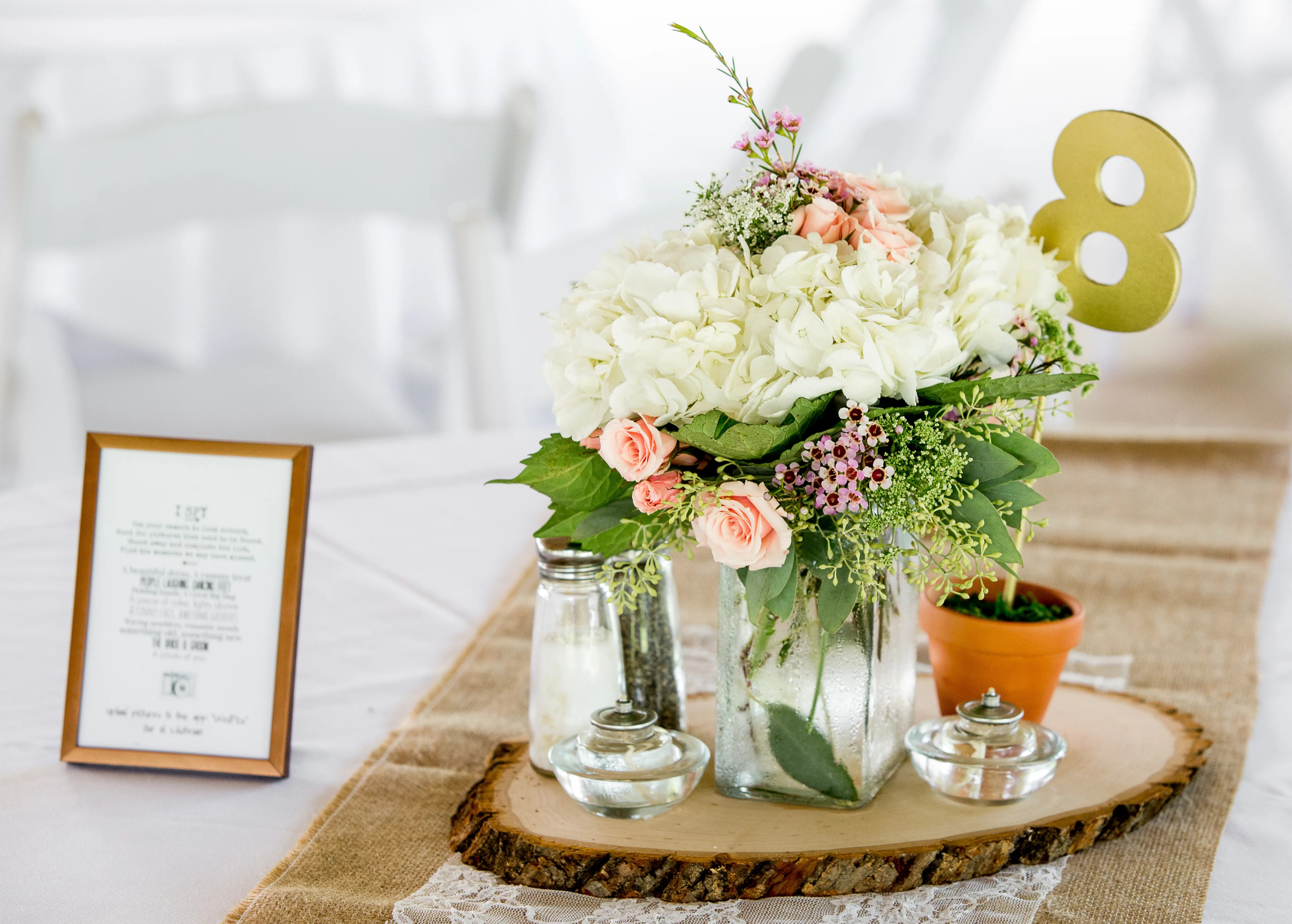 Affordable professional wedding photographer video. Rustic Wood Slice Centerpieces