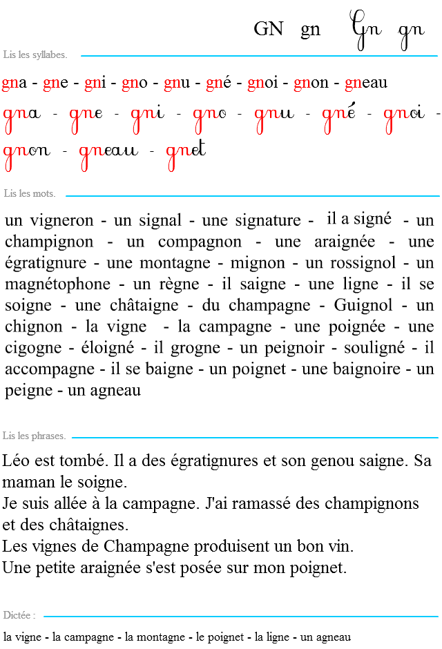 Coloriage magique à imprimer ❤️ avec 242 dessins magique à colorier ✏️ magique, c'est magique ! Fiche de lecture Ã  imprimer : le son gn - Apprendre Ã  lire