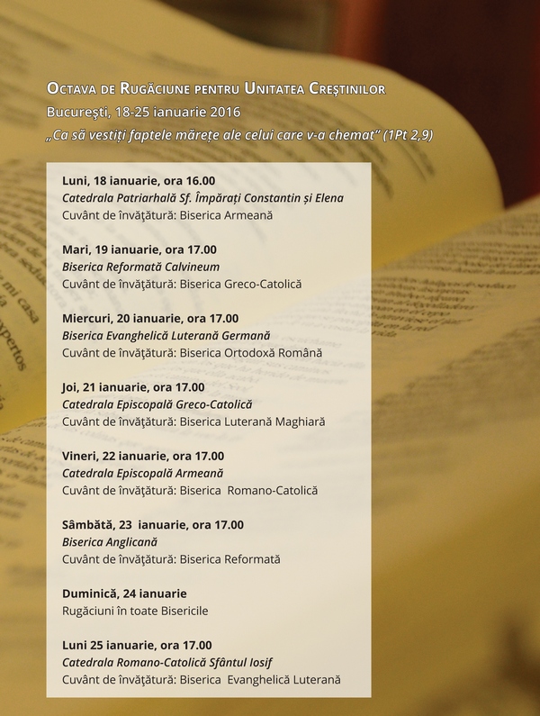 Arcb Bucuresti Programul SÄptÄmanii De RugÄciune Pentru Unitatea Crestinilor 2016