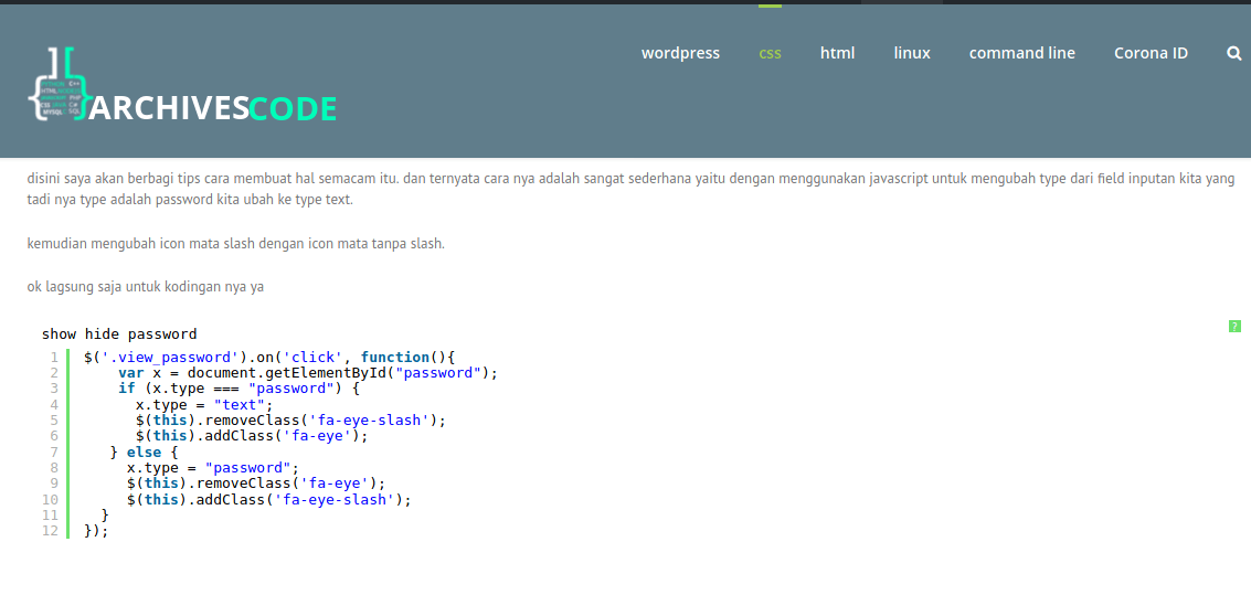 cara menampilkan dan menyembunyikan password pada form login - Archivescode