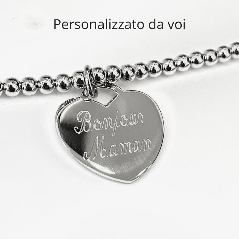 Bracciale Donna Con Ciondolo Cuore In Argento 925 - Catena A Palline (17+3 Cm)