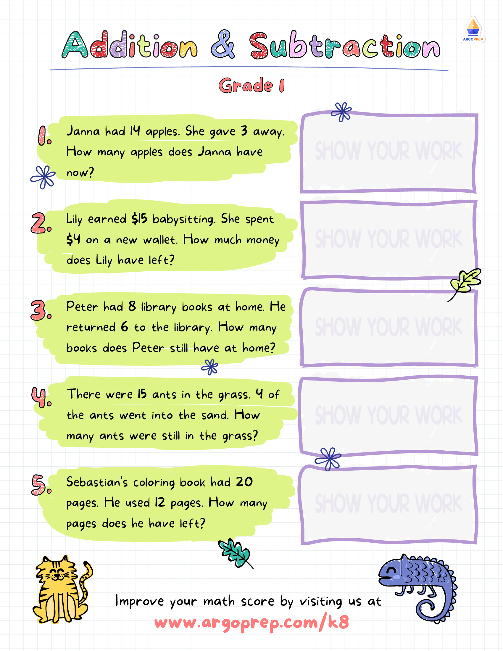 subtraction word problems grade 1 argoprep