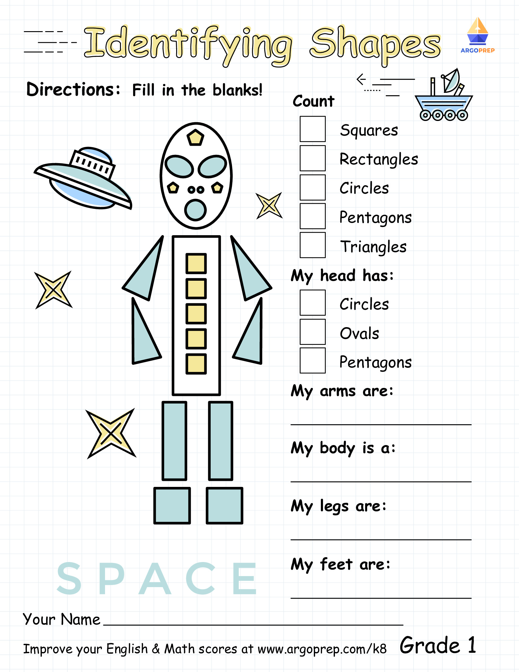 Summary, review basic geometry area formulas and then challenge students to. Robot Shapes From Space Argoprep