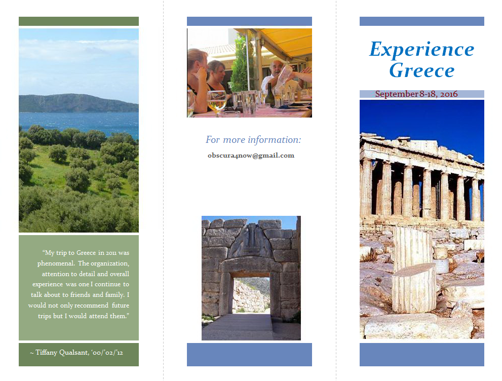 The task is for you to take the information that you have gathered and create a travel brochure for someone who is interested in visiting ancient greece. I M So Excited Armitage Agonistes