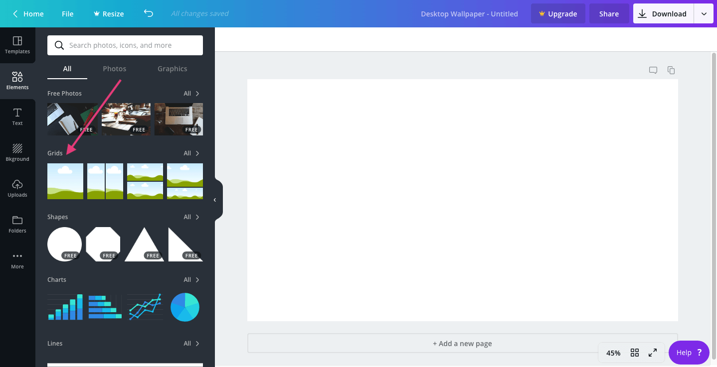Canva canvas - grid elements.