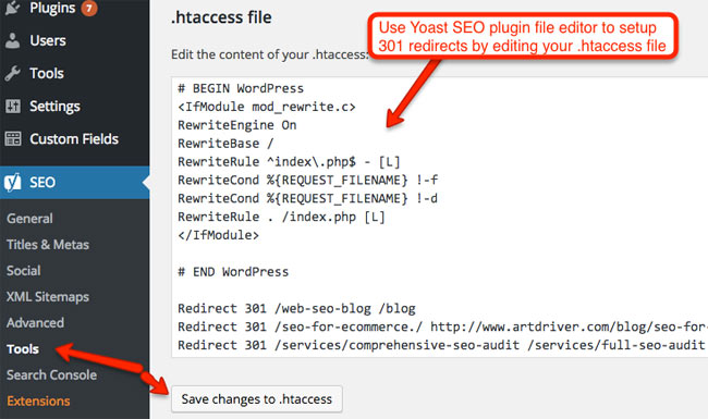 How to add a 301 redirect to wordpress with.htaccess · step 1: Htaccess File Edit For 301 Redirects Artdriver