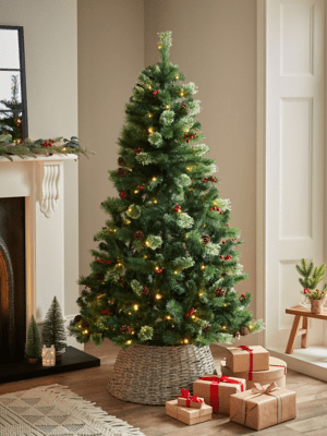 Featuring brilliant red berries and pine cones peeking out from between the branches, the lush and full northlight prelit artificial denali . 6ft Pre Lit Led Pinecone Christmas Tree Christmas George At Asda