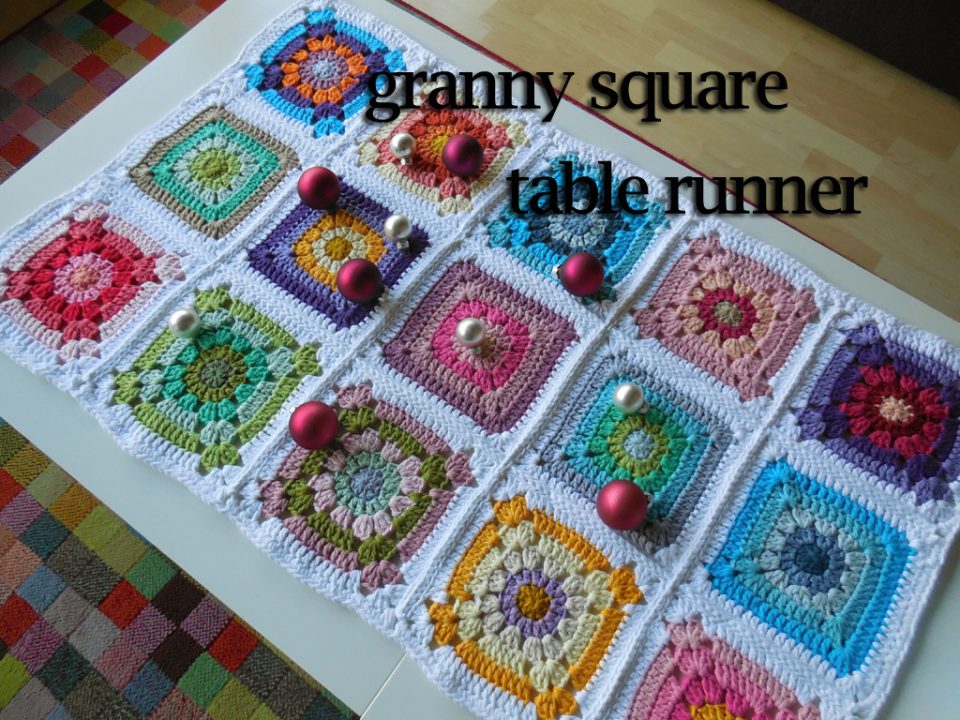 Holiday or any day crochet table runner. Free Photo Tutorial Granny Square Table Runner A Spoonful Of Yarn