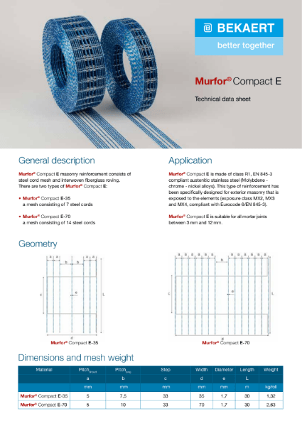 Sleiderink is specialist in metselwerkwapening. Murfor Compact E Technical Data Sheet Nbs Source
