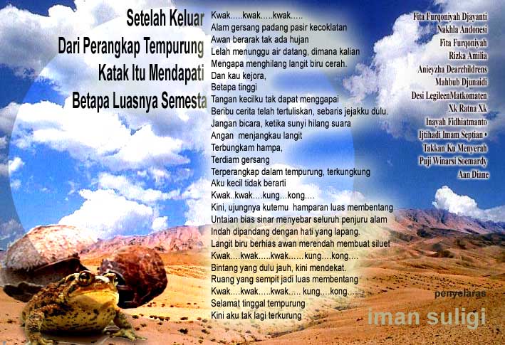 Masa perkhemahan sek rendah darjah 6 dulu team kami buat persembhn lagu ni tp tukar lirik kepada ulik mayat.alhamdulillah x jd ape coz buat pd waktu mlm di . Setelah Keluar Dari Perangkap Tempurung Katak Itu Mendapati Betapa Luasnya Semesta Kompasiana Com