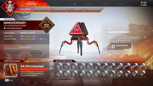 As of now, you can randomly get the heirloom shards from any apex pack. How to get Heirloom Shards in Apex Legends | Gamepur