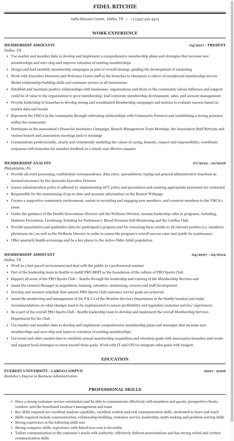 New ways to create a professional resume. Membership Resume Sample Mintresume