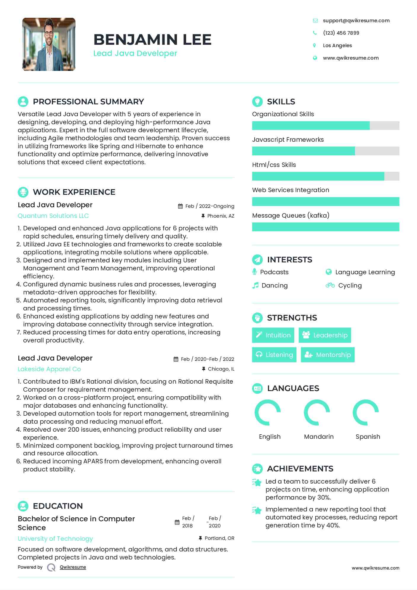 Only use the month and year format . Lead Java Developer Resume Samples | QwikResume