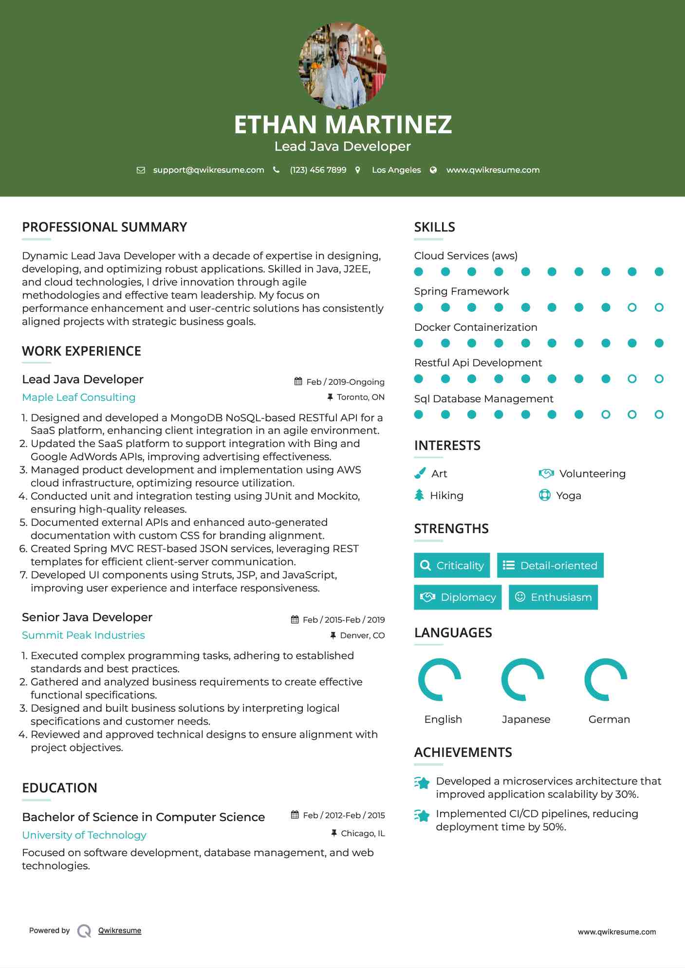 Use this cover letter and resume sample to help you build your own resume to apply for software developer positions. Senior Java Developer Resume Samples Qwikresume