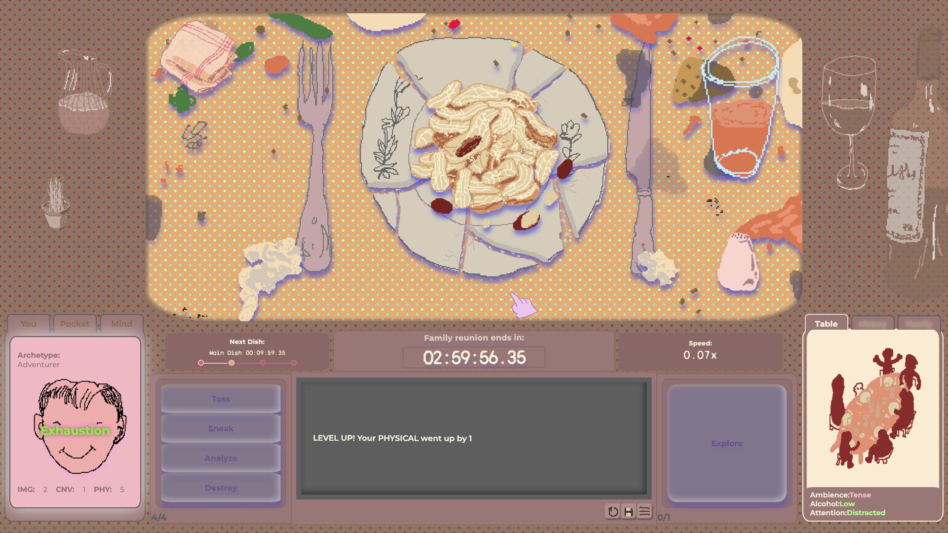 Family Reunion is a dinnertime simulation game that captures the wonder and boredom of being a loosely disciplined 7-year-old