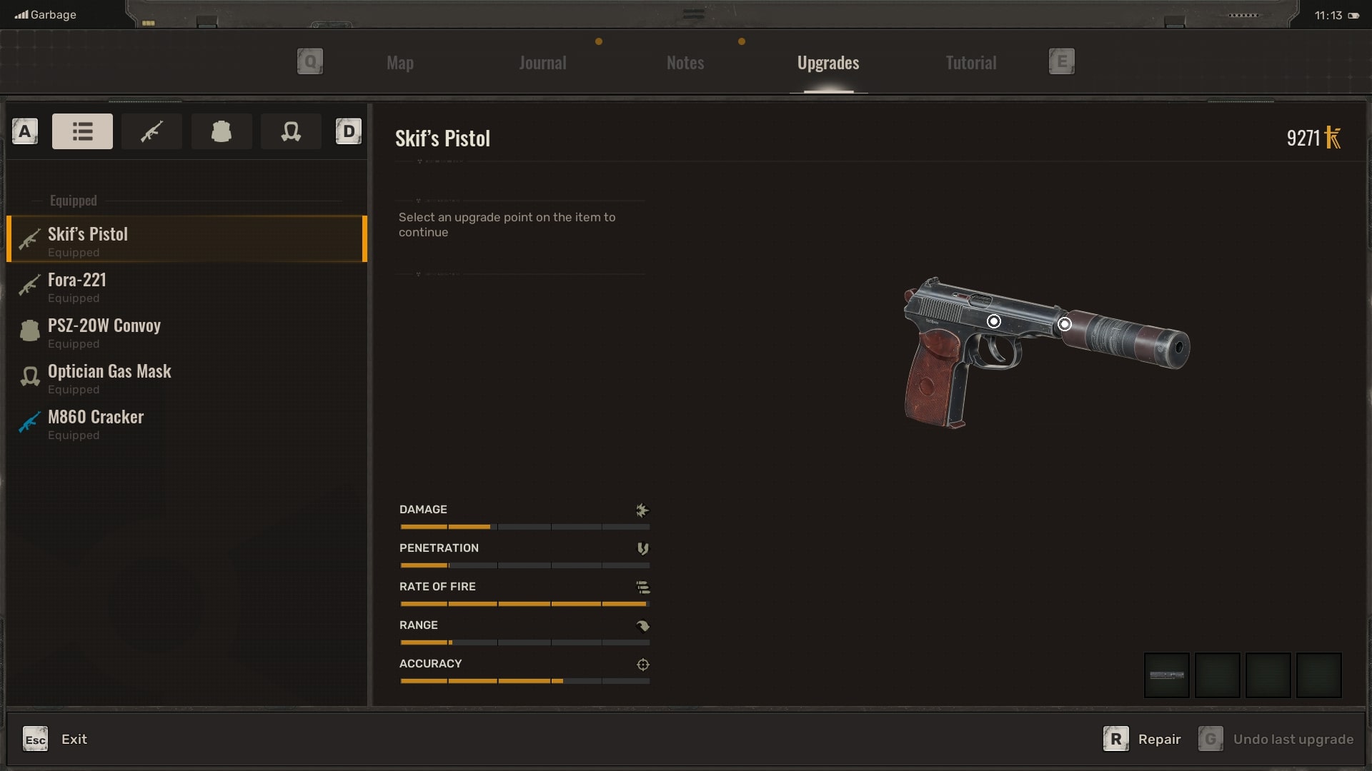 The player repairs their weapons with a technician in Stalker 2