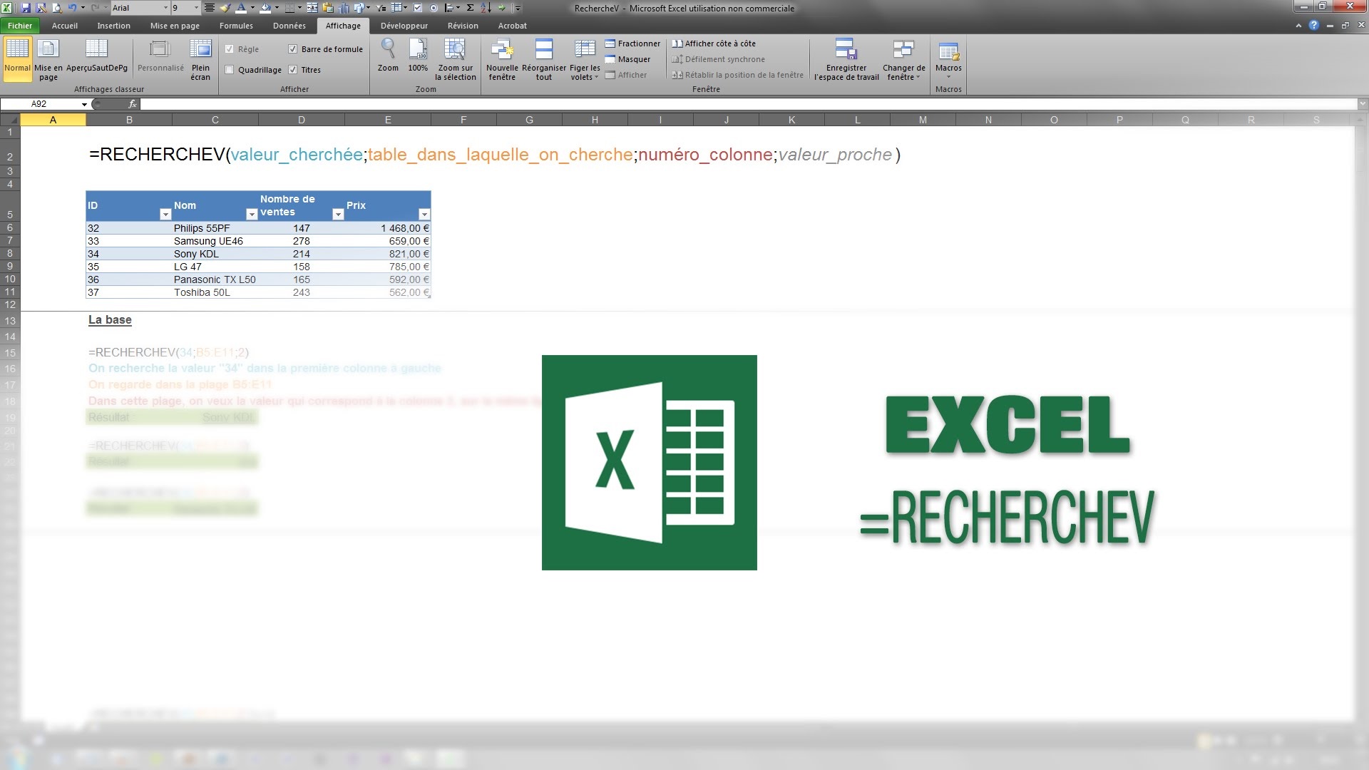 Comment utiliser la fonction RechercheV dans Excel