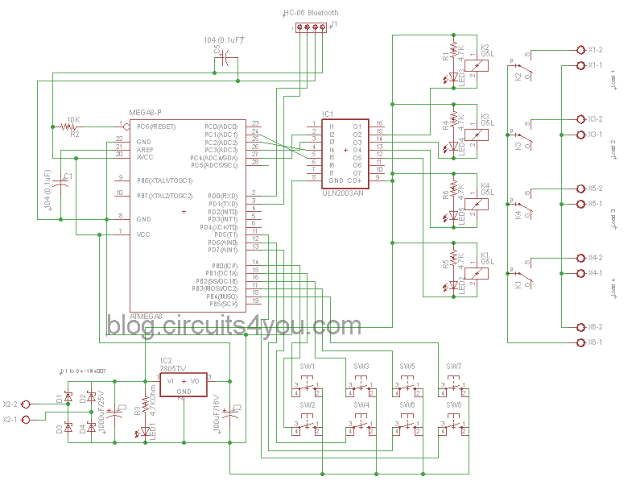 Bluetooth Based Home Automation Circuit Diagram
