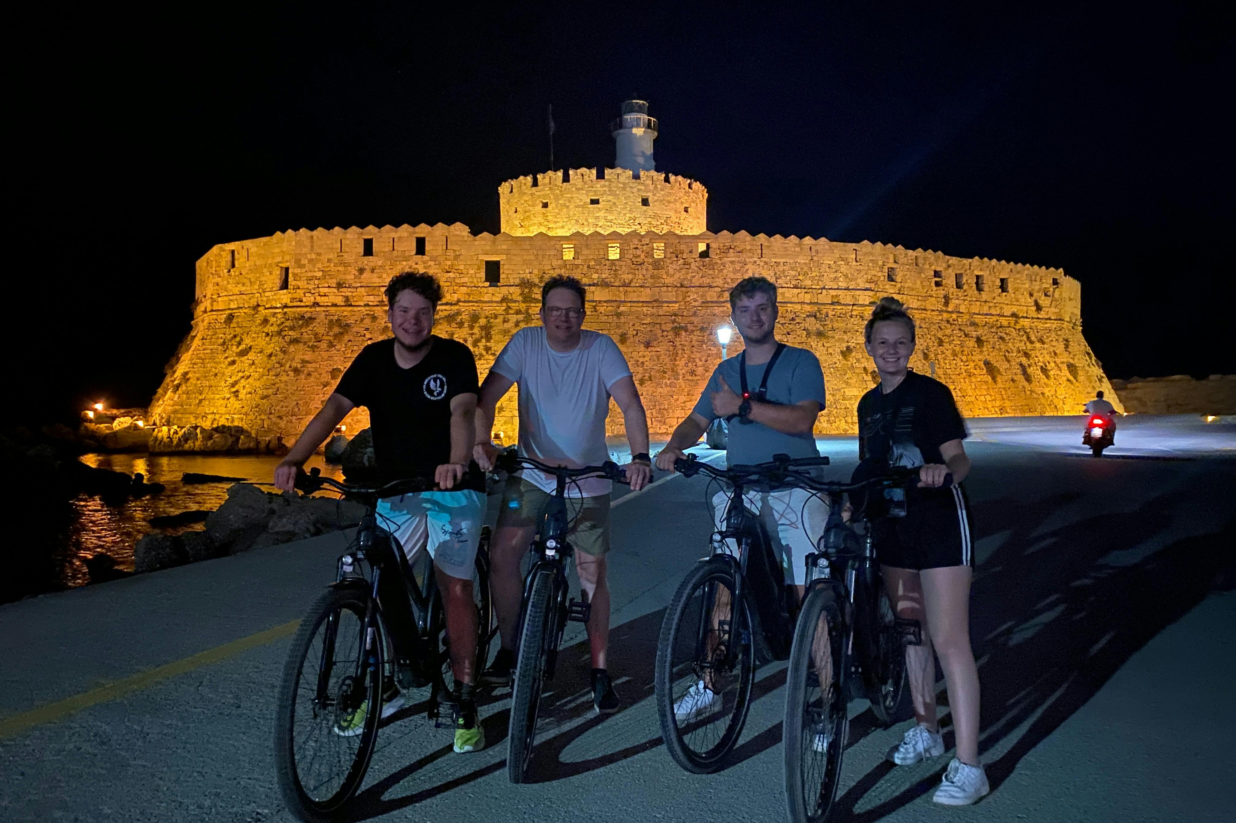 Rhodes: Nighttime Old Town E-bike Gastro Tour + Drink & Greek Meze