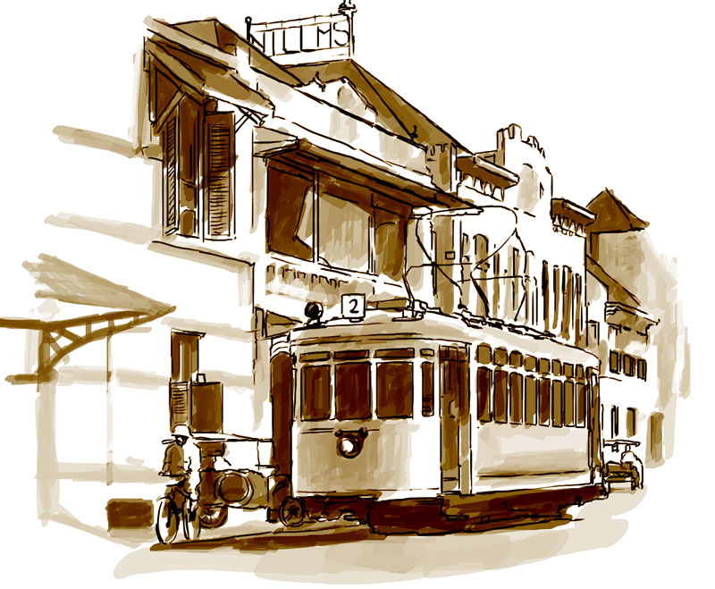 Tiang pantograf di Jalan Rajawali