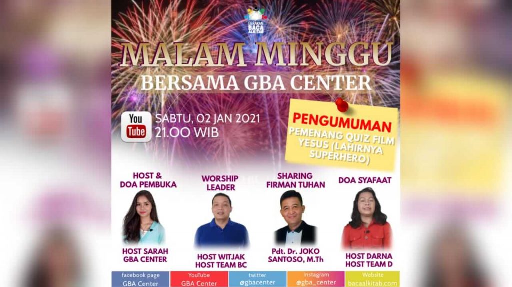 MALAM MINGGU BERSAMA GBA CENTER | FIRMAN MENJADI MANUSIA | EDISI NEW YEAR  2021 - Gerakan Baca Alkitab