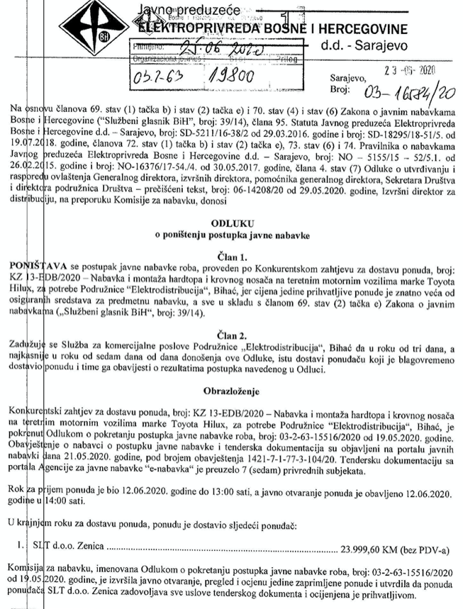 Ponistenje Aukcije Nabavka Montaza Hardtopa I Krovnog Nosaca Na Teretnim Motornim Vozilima Marke Toyota Hilux Akta Ba