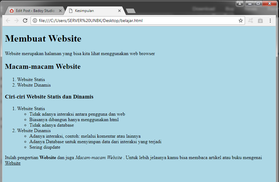 Ciri khas lain yang juga ada pada website statis adalah konten yang ada jarang ter. Html10 Badoy Studio