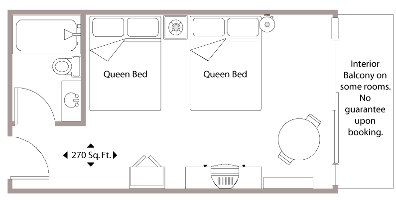The inn offers 134 hotel rooms with a wide variety of rooming options. floor-plan-standard-2q - Banff Ptarmigan Inn