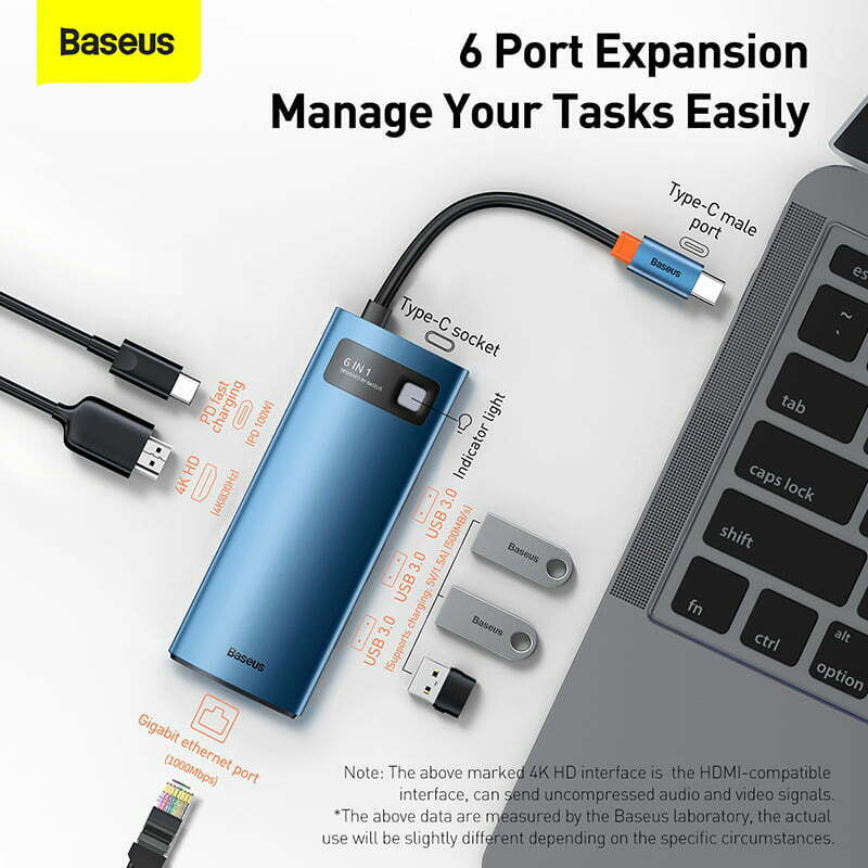 Baseus Metal Gleam Series 6-in-1 Multifunctional Type-C HUB Docking Station Blue WKWG000003 6