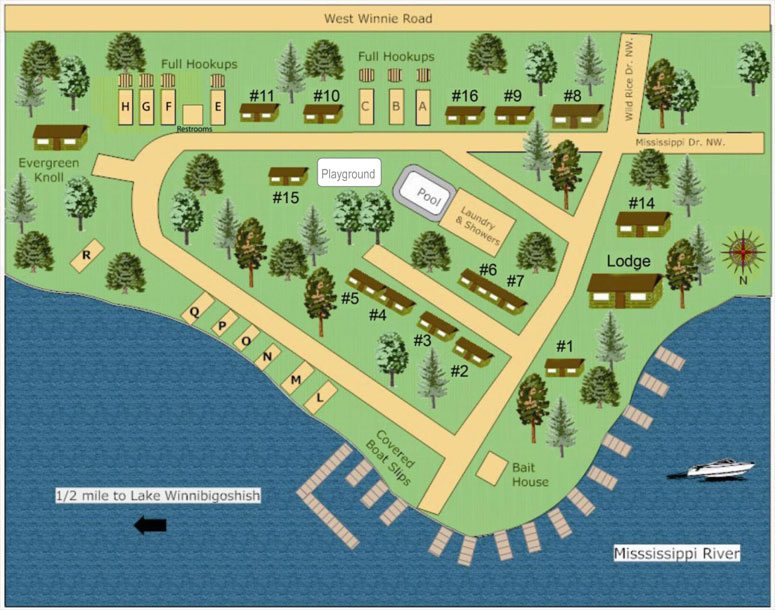 View virtually every rice lake cabin and lake home on the real estate market! Resort Layout Map - Becker's Resort - MN Fishing Resort