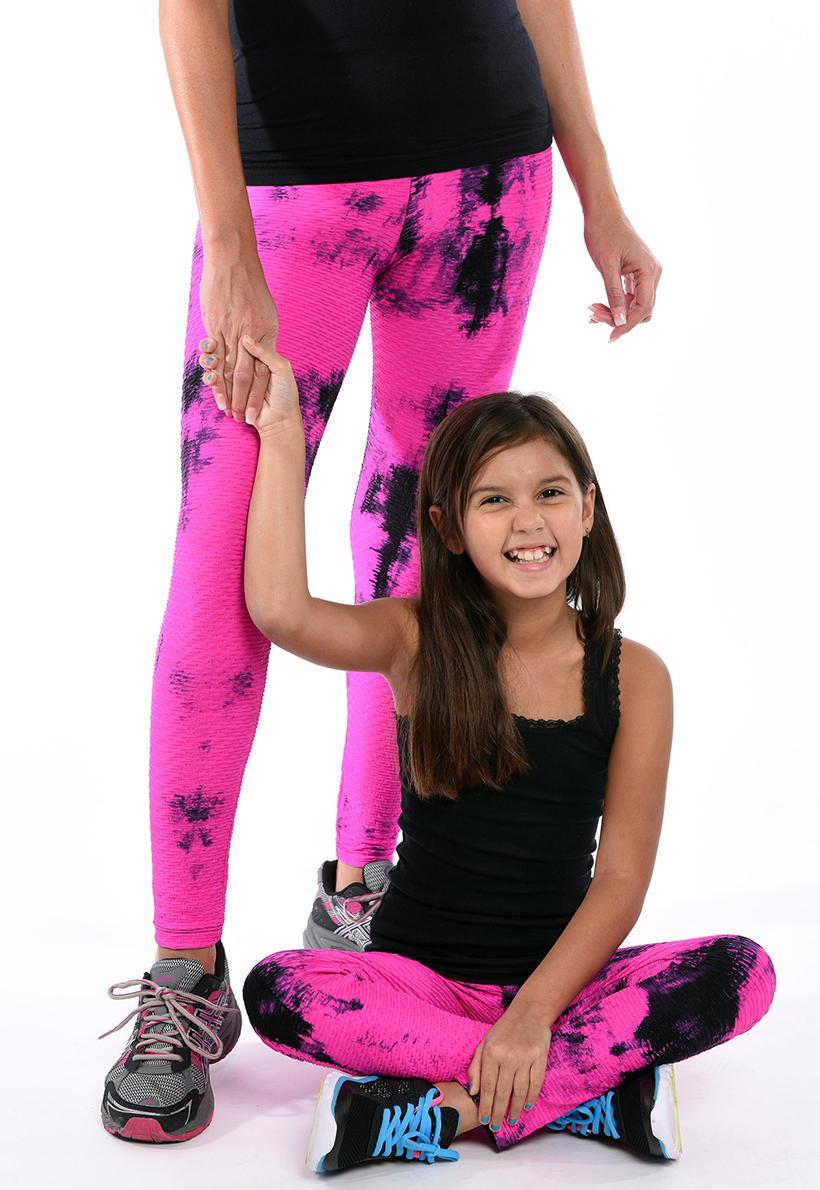 LF Mom And Daughter Pink And Black Tie Die Bubble Leggings - Be Fit Apparel