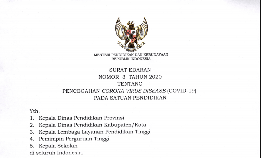 Pencegahan Corona Virus Disease (Covid-19) pada Satuan Pendidikan