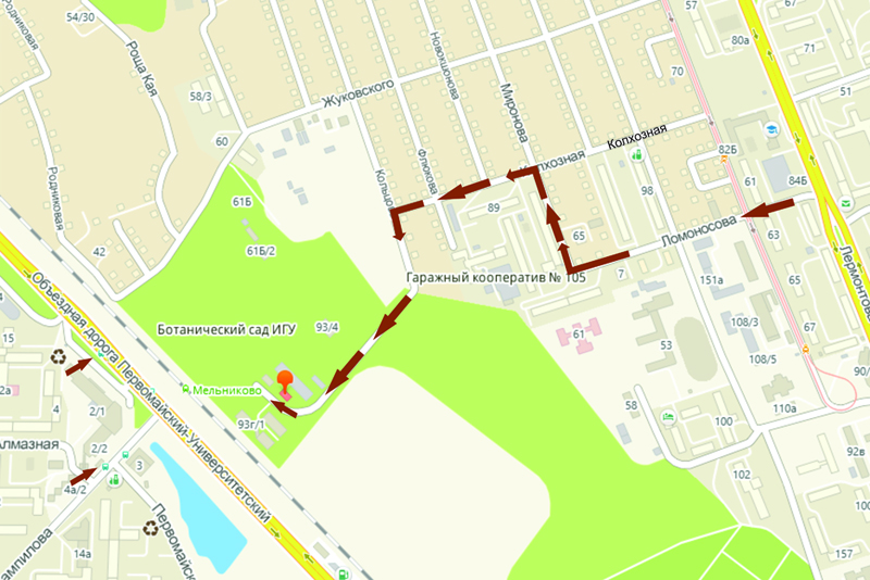 Из центра города (торговая площадь, старый рынок со стороны кремлевской площади) до ботанического сада курсируют автобусы № 11/13. Botanicheskij Sad