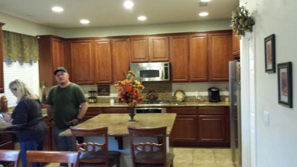 Hereof, what wall color goes with light cherry cabinets? Grey walls with cherry wood?