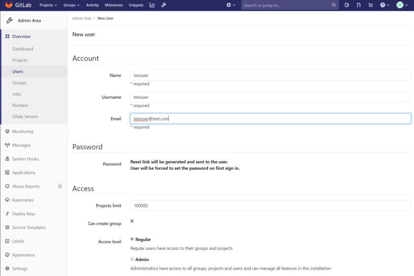 Create a user in GitLab