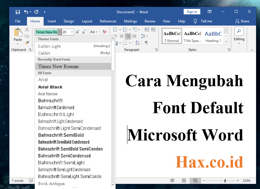 Mengubah Font Default Word 2010