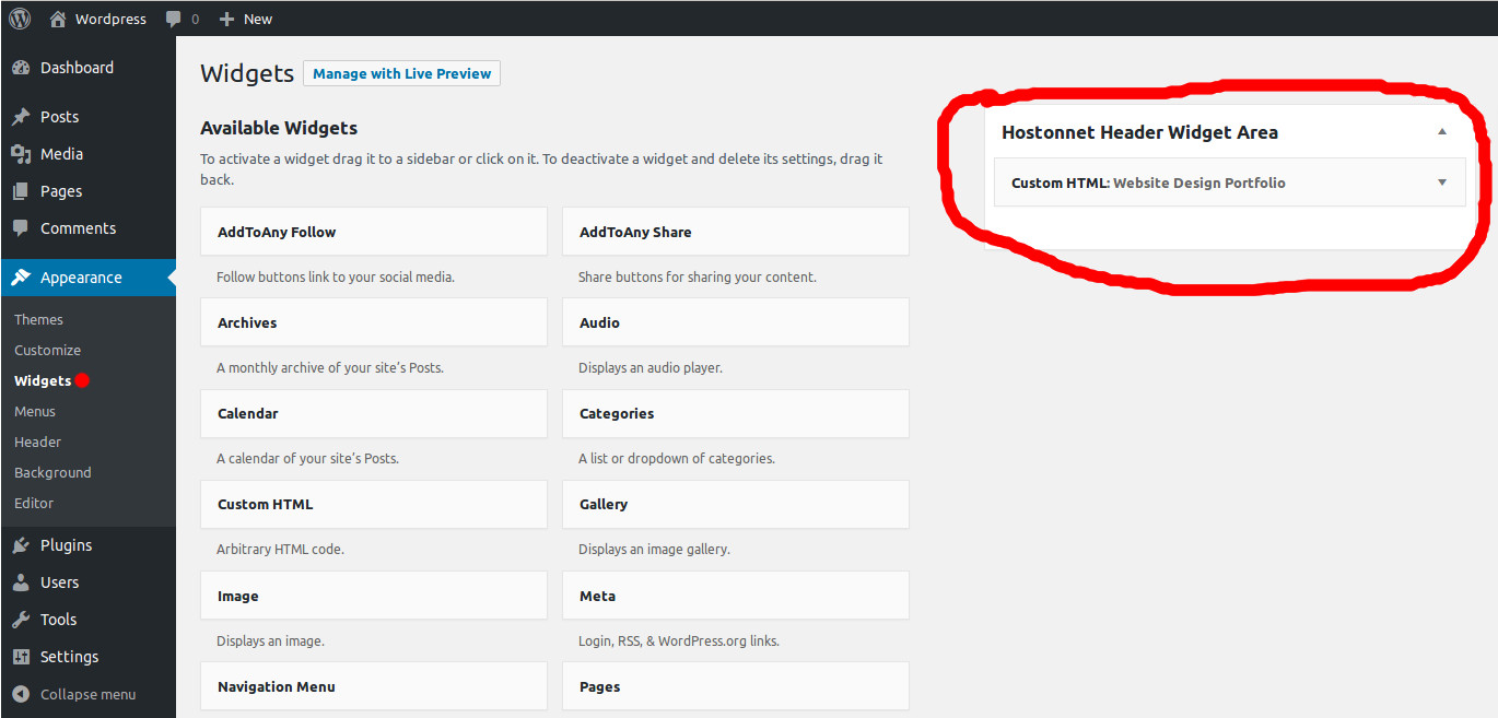How to place a header widget in wordpress · appearance. How to create custom header widget in WordPress home page without a plugin | HostOnNet.com