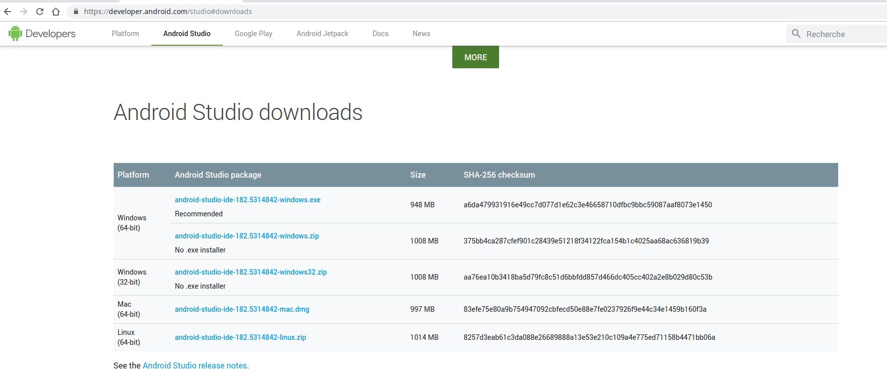 Android Studio versions