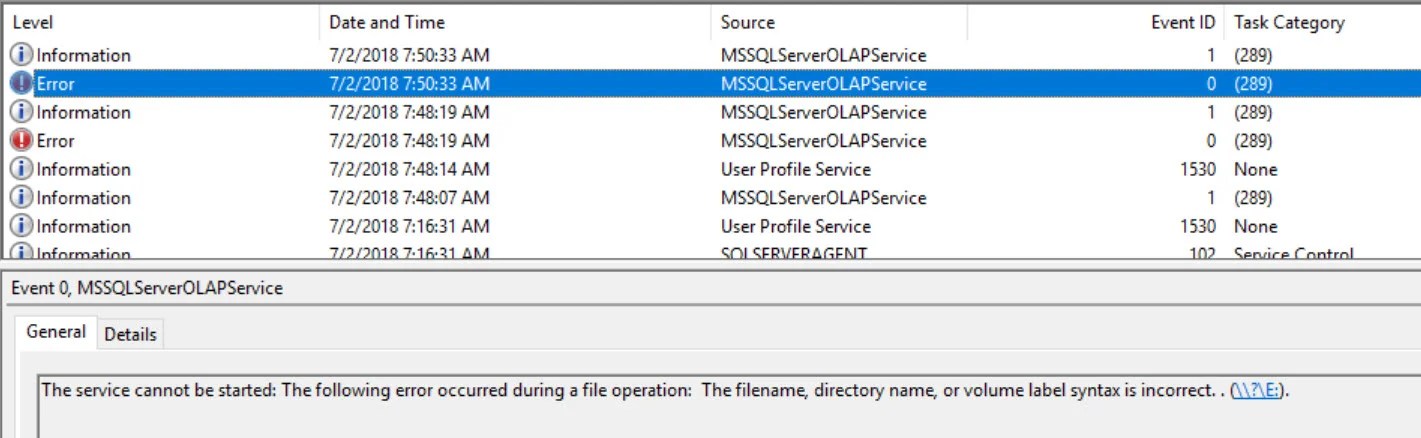 Sql Server Analysis Services Unable To Start Service Error The Filename Directory Name Or Volume Label Syntax Is Incorrect Laptrinhx