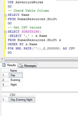 SQL SERVER - Comma Separated Values (CSV) from Table Column - SQL Authority  with Pinal Dave