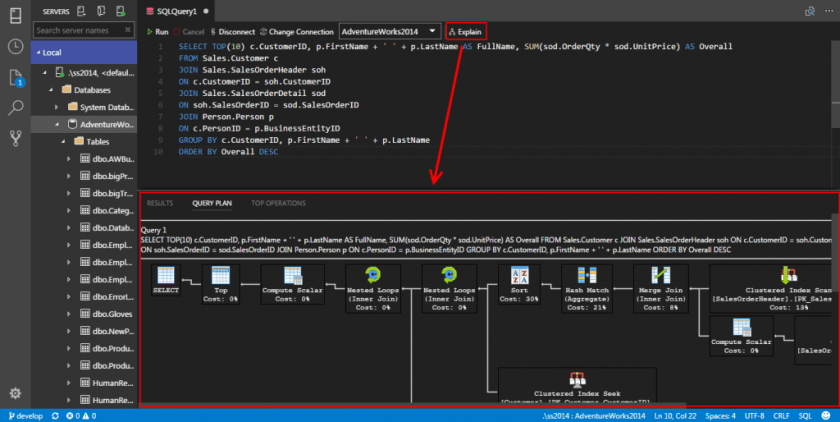 SQL Operations Studio - TSQL editor - Explain