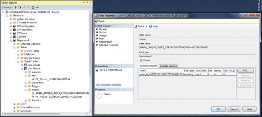 SQL Graph Databases - Node table - index