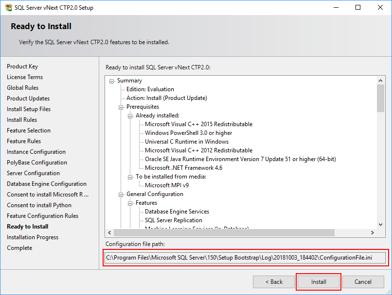 SQL Server 2019 Setup - Ready to install
