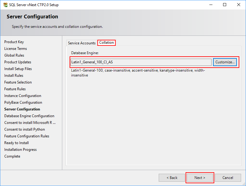 SQL Server 2019 Setup - Server Configuration - Collation