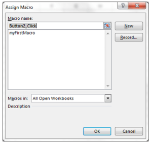 image showing excel vba macros being assigned to a button